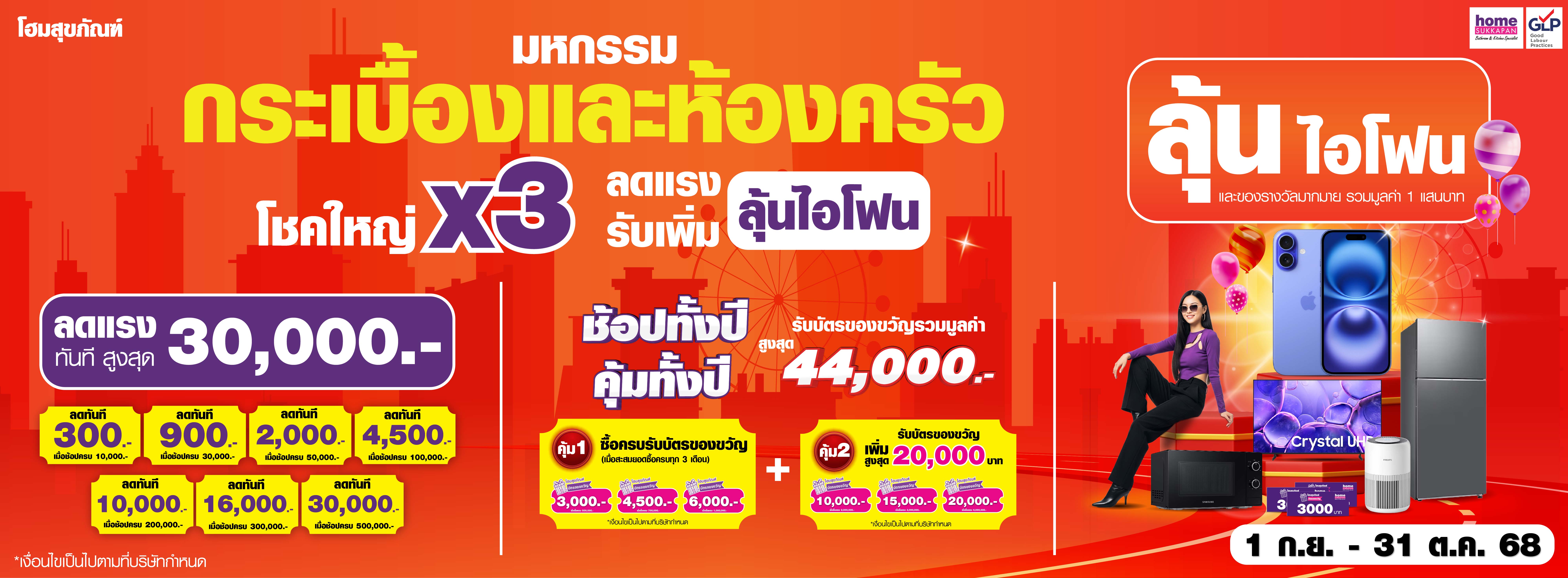 Banner.มหกรรรมกระเบื้องและห้องครัว โชคใหญ่ X 3  ลดแรง รับเพิ่ม ลุ้นไอโฟน